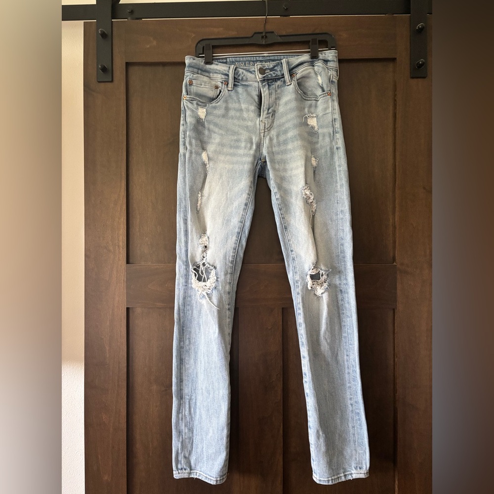 American Eagle Outfitters Blue Slim Jeans with Distressed Details